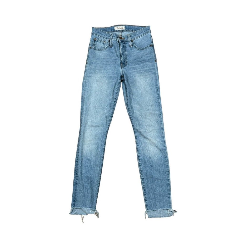 Madewell 9'' High Rise Skinny Jeans Women's Sz 25 Blue‎ Denim Distressed Leg - Picture 2 of 8